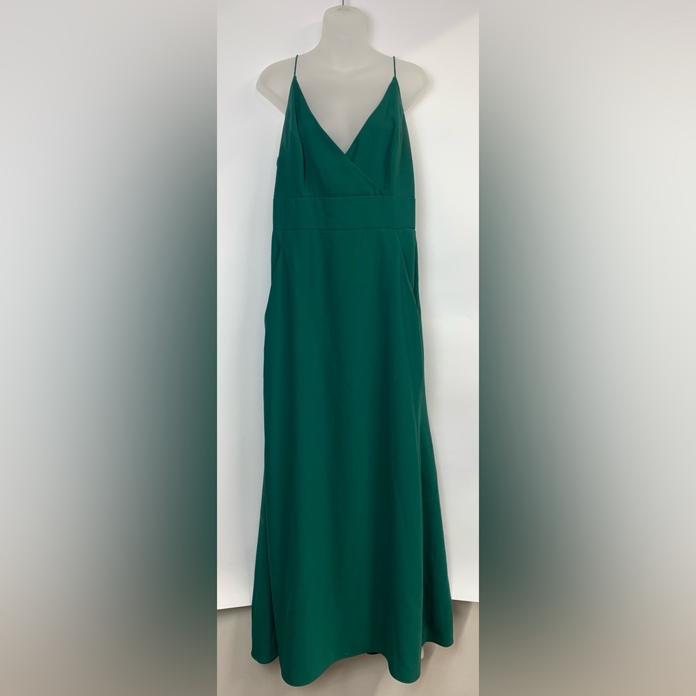 After Six Women's Emerald Green Spaghetti Strap V-Neck Maxi Dress - SIze 14